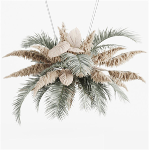 Hanging decor of palm leaves and pampas grass